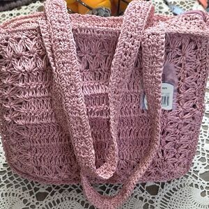 Faded Glory Pink Crochet Tote Bag